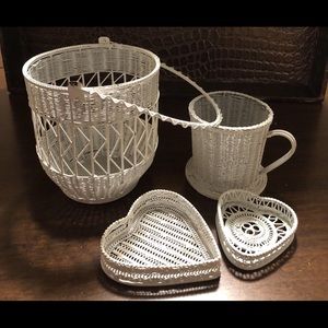 White enameled petite wire baskets